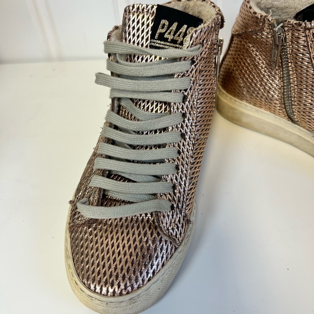 P448 Women's Bronze/ Rose Gold High-Top Sneakers Size 35 - Picture 9 of 9